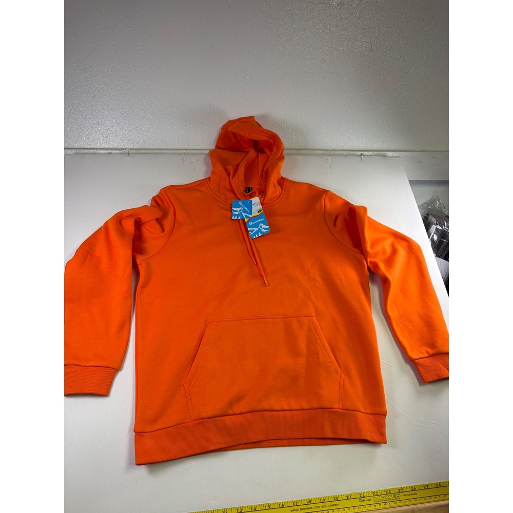 MAGCOMSEN Mens Fleece Hoodie Safety Orange Kangaroo Pocket Sweatshirt Size M